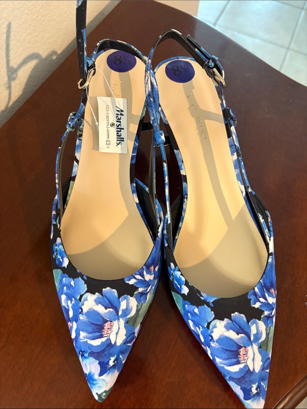 Nine West Blue Floral Pointed-Toe Slingback Flats